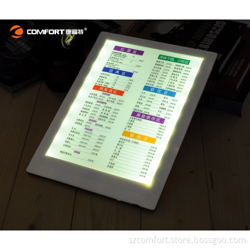 2016 hot sell bar supplies Luminous menu single page led lighting backlit menu